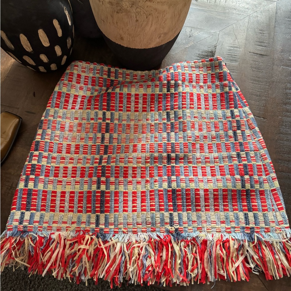 EUC Tory Burch Tara Skirt Summer Runway Tweed Fringe RARE Sz 2